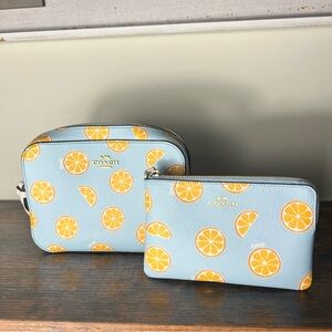 Coach 3273 Women's Mini Camera Bag Crossbody With Orange Print + Wristlet Set